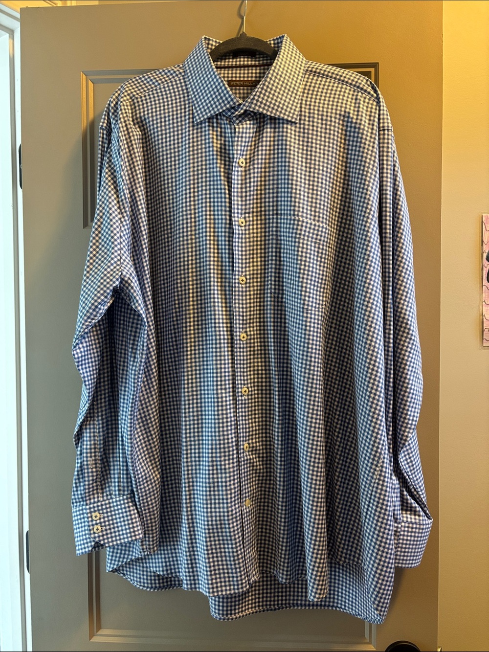 Peter Millar Men's Blue Gingham Dress Shirt - Classic Tailored Style